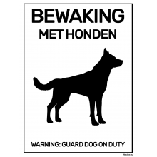Bord "bewaking met honden" 15 x 20 cm - Zwart/wit