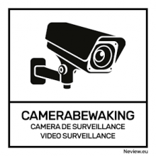 Sticker "camerabewaking" 5.5 x 5.5 cm - Zwart/wit - 3 talen