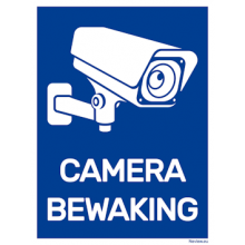 Bord "camerabewaking" 20 x 30 cm - Blauw/wit